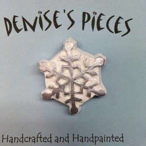 Christmas Pin Brooch Plaster Handcrafted White Silver Snowflake Winter